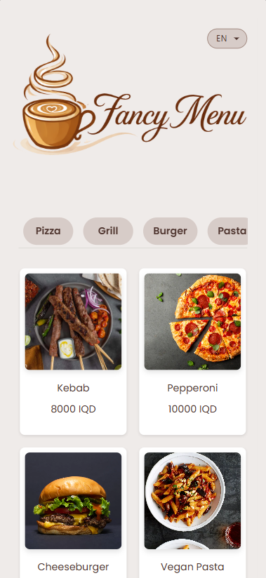 Digital menu preview