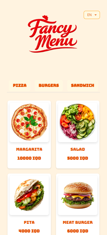 Digital menu preview